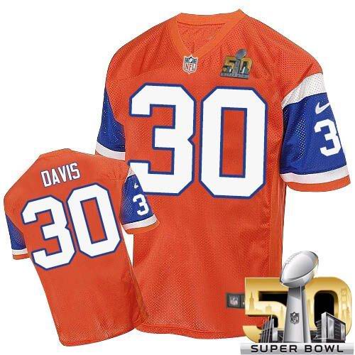 Men's Elite Terrell Davis Super Bowl L Nike Jersey Orange - #30 Throwback NFL Denver Broncos